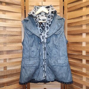 Montana Co. Faux Leather Gray Hooded Vest Women's Size L